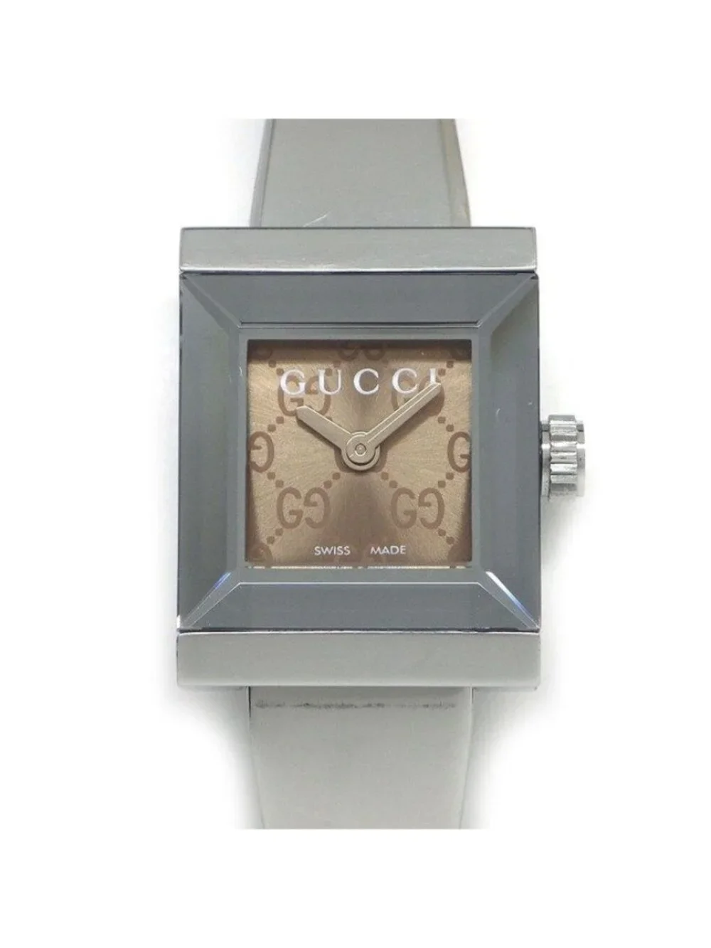 Gucci Watch Frame 128.5 Horsebit Square GG Pattern Brown Dial SS Quartz Analog